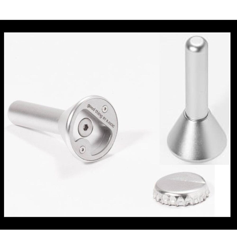 New Good Things Stand Up Bottle Opener Solid Aluminum Sleek Compact 2.5" Silver